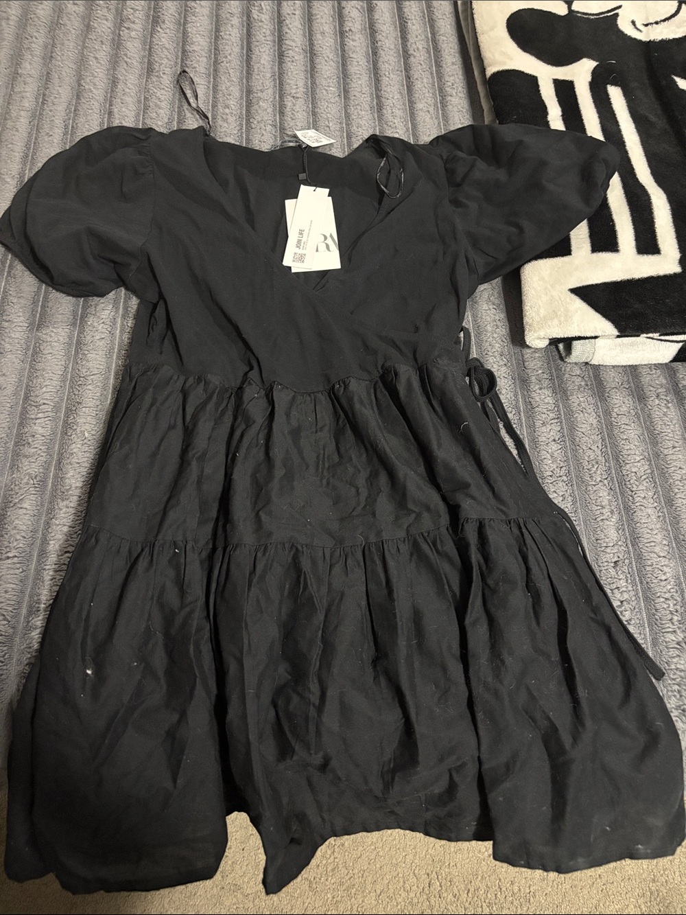Zara Black Tiered Puff-Sleeve Kids Dress